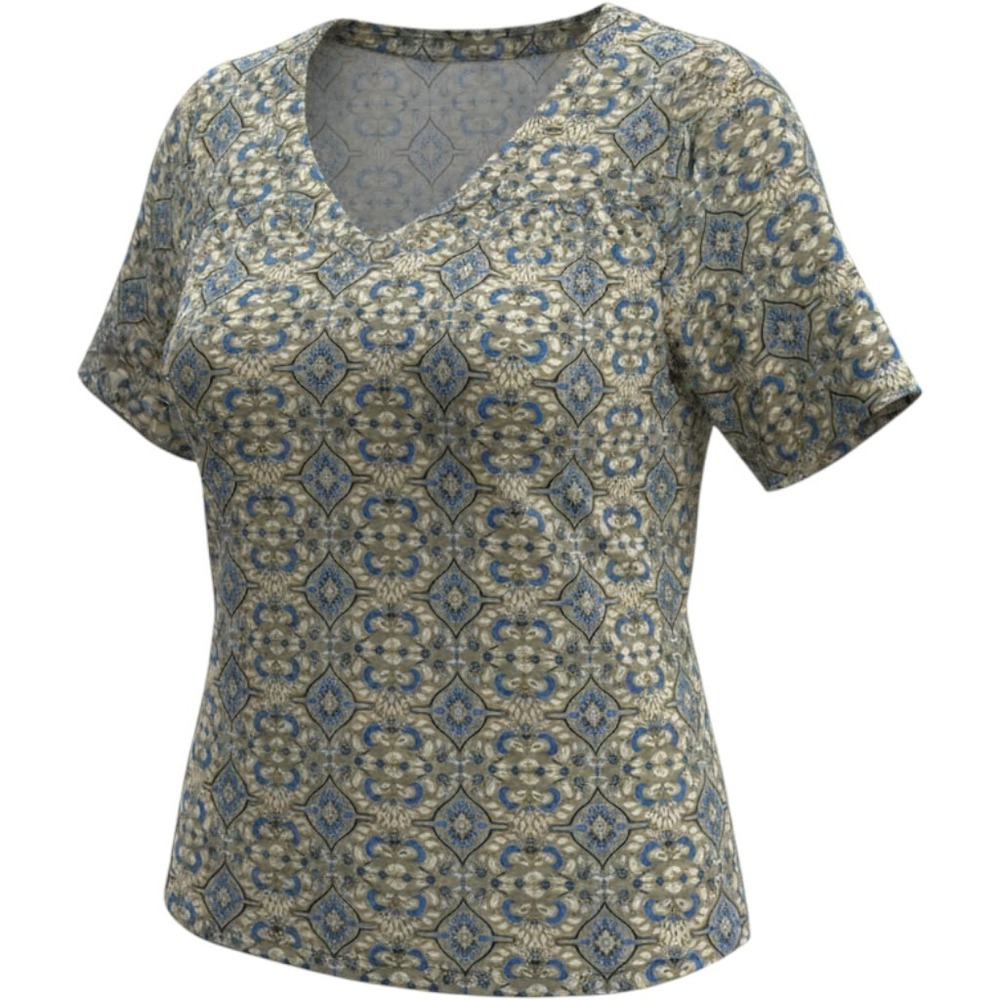 Lane Bryant Green Blue Medallion Print V-Neck Top Size 18/20 Short Sleeve Blouse